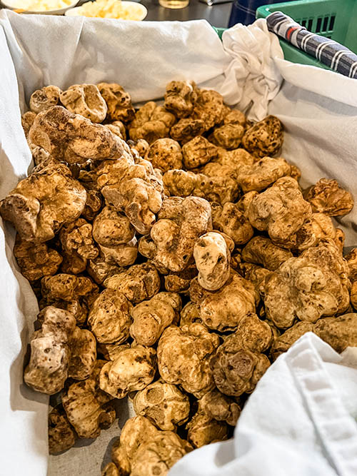 A bin of white truffles.